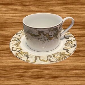 Heavenly Host Porcelain Cup & Saucer by American Atelier Cherub Angles Gold Trim